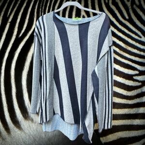 Trisha Tyler Striped Gray and Black Asymmetrical Sweater